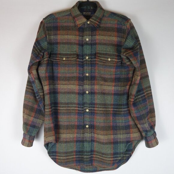 Vintage 1980s Ralph Lauren Tartan Plaid Thick Wool Button Up Shirt Size Small